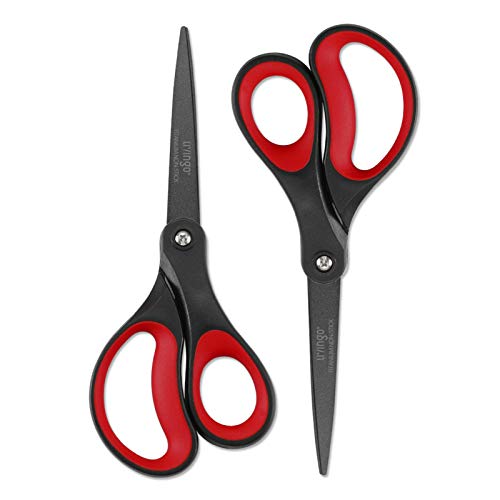 Scissors All Purpose Heavy Duty 8" Office Titanium Non Stick 2 Pack (Red/Black)