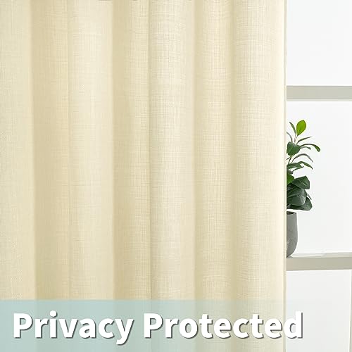 Light Filtering Linen Curtains 54 Inch Long for Bedroom (52"W x 54"L (Pack of 2) / Silver Grommet-light Beige)