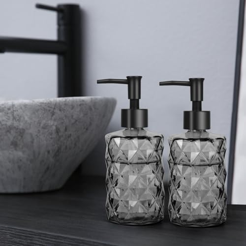 11oz Glass Soap Dispenser with Plastic Pump (Diamond Black)