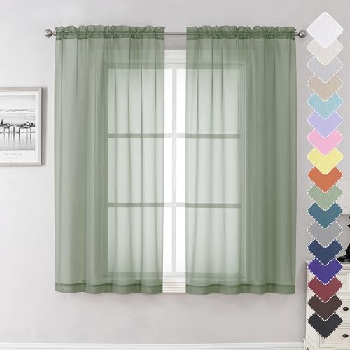 Sage Green Sheer Curtains 63 Inch Long 2 Panels (Sage Green / 40"W x 63"L (Pack of 2))