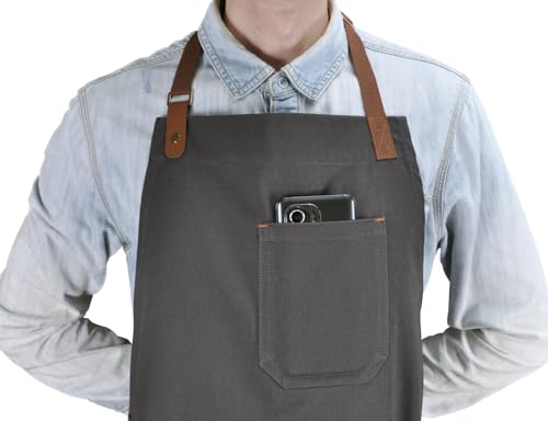 Cooking Apron for Men Women with Pockets & Towel Loop (Dark Grey)