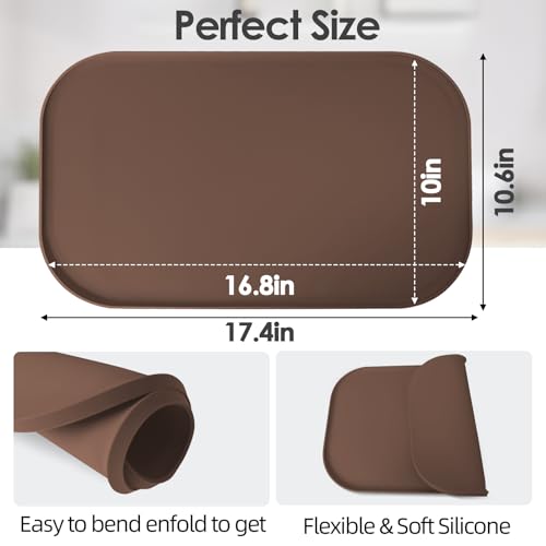 Silicone Coffee Maker Mat with Lip for Countertops (Brown / 17.4'' x 10.6'')