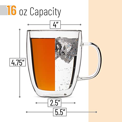 BTaT Double Walled Glass Coffee Mugs (Clear / 16 oz Coffee, Set of 4)