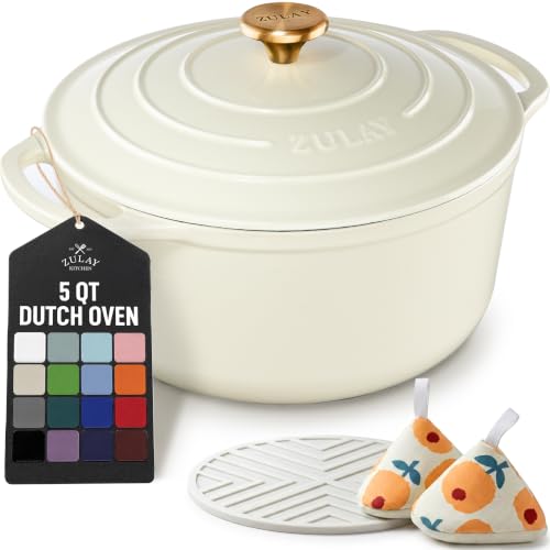 5 Quart Enameled Cast Iron Dutch Oven Pot with Lid (Ivory / 5 Quart)