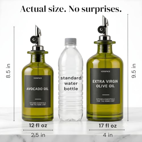 Green Glass Olive Oil Dispenser Bottles For Kitchen (Green/Black / 12oz)
