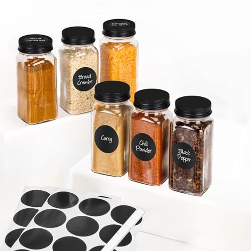 6Pcs Spice Jars with Label (Black / 6Pack-4oz)