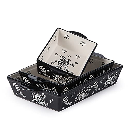 Casserole Dishes For Oven Baking Dish Ceramic Casserole Dish Lasagna Pan Baking Dishes For Oven Baking Dish Set (3-PCS Black)