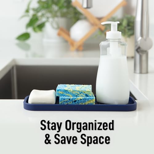 9x3.5) Silicone Sponge Holder for Kitchen Sink - Flexible Multipurpose Soap Tray - Sink Organizer for Kitchen, Bathroom, Makeup, Trinkets & More (Dark Blue) (Dark Blue (Medium) / Medium (9x3.5))