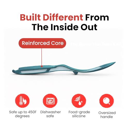 Seamless Silicone Spatula Spoon Multifunction Scoop Kitchen Spoon (Teal-1 Pack)