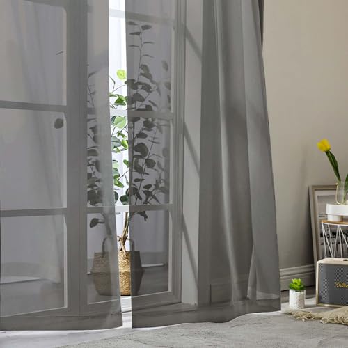 Sheer Grey Curtains for Bedroom Living Room 90 Inches Long 2 Panels Set (Grey / 42"W x 90"L (Pack of 2))