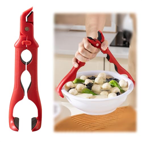 2-in-1 Silicone Kitchen Clamp with Bottle Opener, Heat Resistant Silicone Tongs, Dual-Head Design for Microwave Air Fryer Steamer, Non-Slip Grip Dish Grabber, Easy Open Jar Lid, Dishwasher Safe (1PCS)