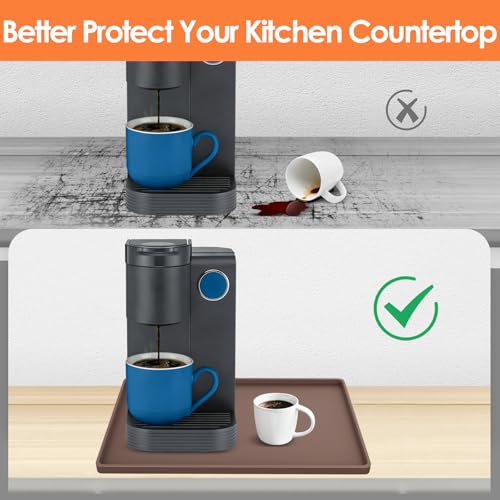 Silicone Coffee Maker Mat with Lip for Countertops (Brown / 15.7'' x 11.8'')