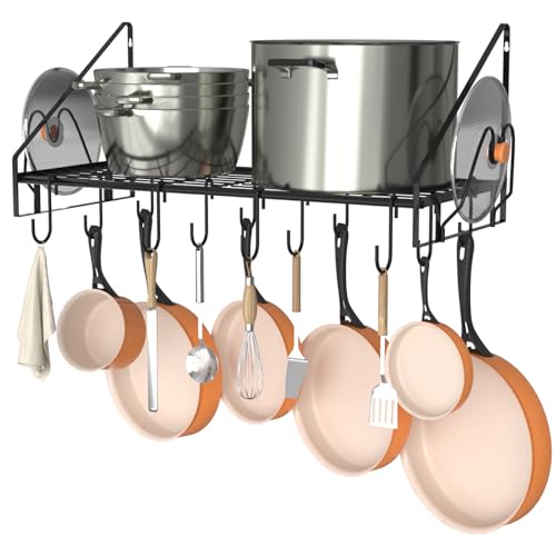 28 Inch Pot Rack Wall Mounted (28"W 1 Tier Black)