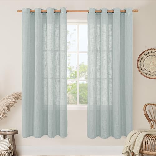Greyish Blue Semi Sheer Linen Curtains for Living Room 78 Inch (52"W x 78"L (Pack of 2) / Greyish Blue)
