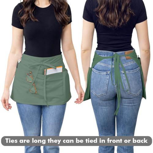 Waist Apron with Pockets (Green - Pack of 3)