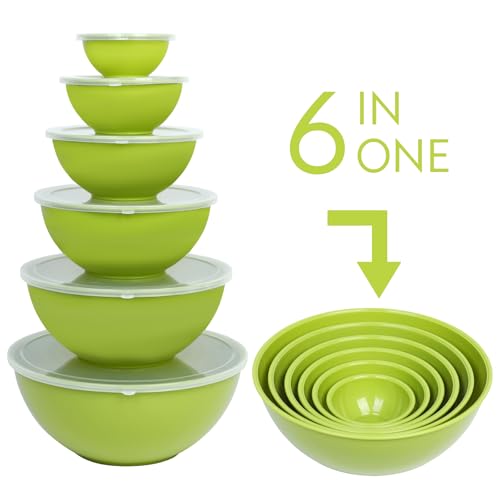 BPA Free Plastic Round Mixing Bowl with Lids (Light Green)