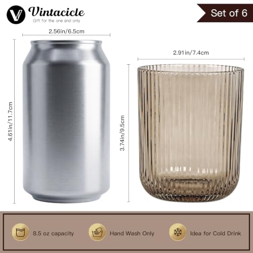 Smokey Gray Ribbed Drinking Glasses Set of 6 (6pcs-Gray-8.5oz)