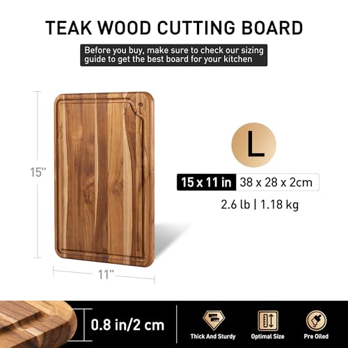Teak Wood Cutting Board 15'' Non Toxic Wooden Chopping Boards for Fruit (15"L x 11"W)