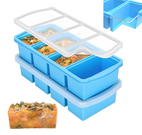 Silicone Freezer Trays with Lid (Blue-1 cup)