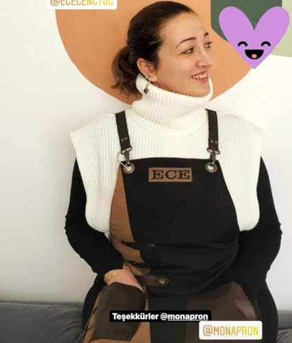 Apron for Women and Men Waterproof Canvas Extra Pocket for Chef Barista Gardening BBQ Grilling Crossback Unisex (Black Brown)