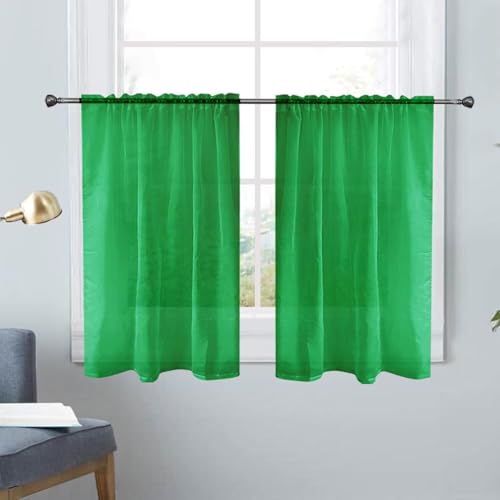 Basic Rod Pocket Sheer Voile Window Curtain Panels Green 1 Pair 2 Panels 26 Width 40 Inch Long for Kitchen Bedroom Children Living Room Yard（Green (Green / 26"W x 40"L (Pack of 2))