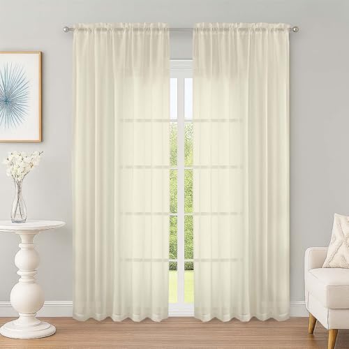 Cream Sheer Curtains 84 Inches Long 2 Panels Set for Living Room (Cream / 59"W x 84"L (Pack of 2))