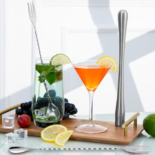 Bar Spoon Cocktail Mixing Stirrers (12"-Trident Fork-2PCS / Silver)