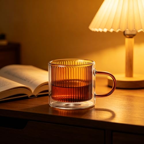 Double Wall Glass Coffee Mug with Handle (Amber)