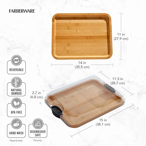 Bamboo Cutting Board with Clear Locking Lid (Black / Rectangle)