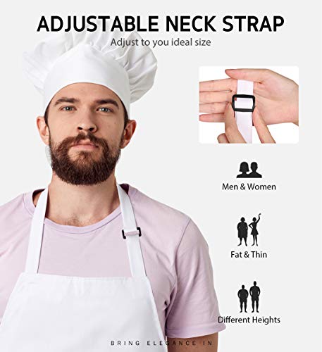 12 Pack Apron with 2 Pockets Aprons for Men Women (White)