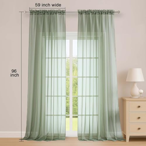 Sage Green Sheer Curtains 96 Inch 2 Panels for Living Room 59" Wide (Sage Green / 59"W x 96"L (Pack of 2))