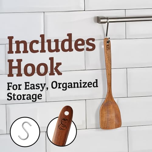 PriorityChef Premium Teak Flat Wooden Spatula for Cooking (Teakwood)