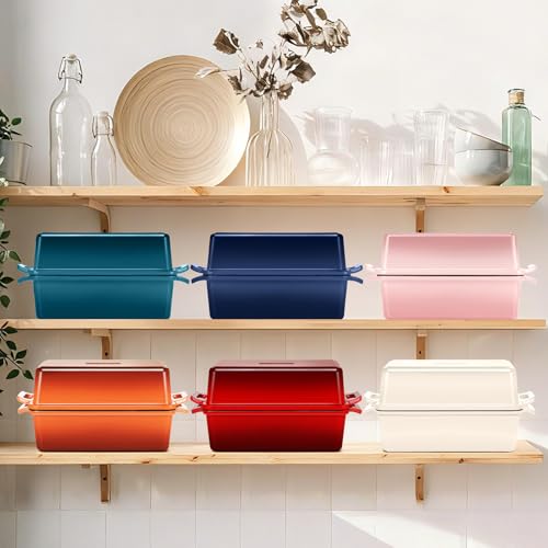 Enameled Cast Iron Bread Loaf Pan with Lid (Pink)