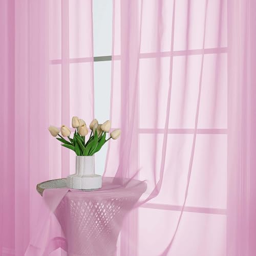 Light Pink Sheer Curtains 63 Inches Long 2 Panels Set (Light Pink / 59"W x 63"L (Pack of 2))