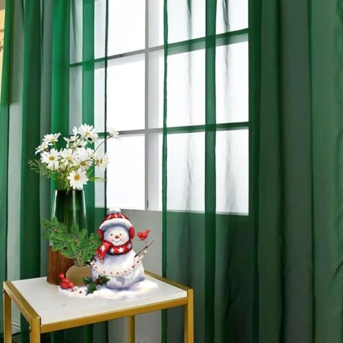 Foliage Green Sheer Curtains 4 Panels Rod Pocket Semi (Foliage Green / 52"W x 96"L (Pack of 4))