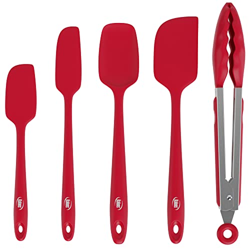 Silicone Spatula Set (4 Pcs + Tongs Red)