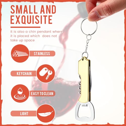 24 Pcs Wine Bottle Opener Keychains Bulk (Gold)
