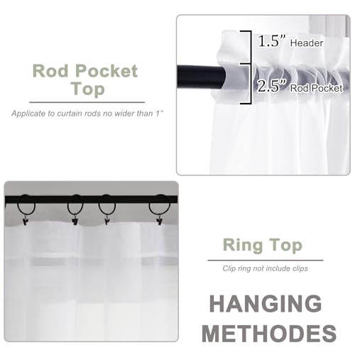 Sheer White Curtains 84 Inch Length 2 Panels Set for Living Room Bedroom (White / 42"W x 48"L (Pack of 2))