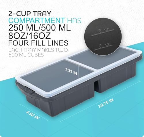 Silicone Freezer Tray With Lid (1 Cup and 1/2 Cup Grey)