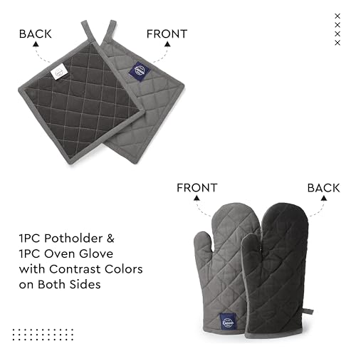 Oven Mitts and Pot Holders Set (Oven Glove + Pot Holder / Grey.)