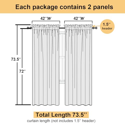 Light Green Sheer Curtains 72 Inches Long 2 Panels (Light Green / 42"W x 72"L (Pack of 2))