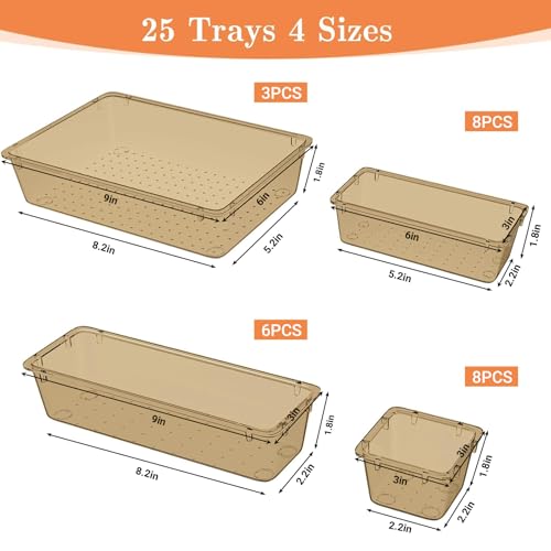 25 PCS Plastic Drawer Organizer (Champagne)