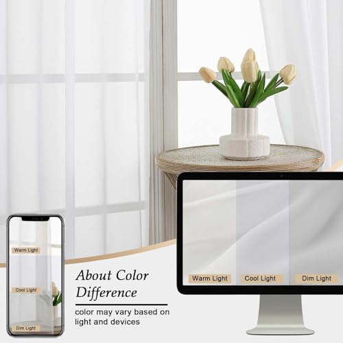 White Sheer Curtains 84 Inches Long 2 Panels Set for Bedroom Living Room (White / 59"W x 84"L (Pack of 2))