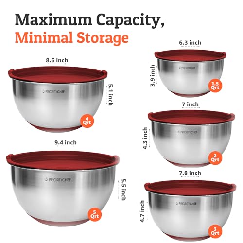 Premium Mixing Bowls With Airtight Lids Set (Red)