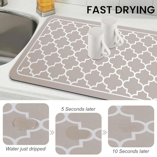 Dish Drying Mat Absorbent Dish Drying Mats for Kitchen Counter 18"x 32" (Stylish Khaki / 32" x 18")