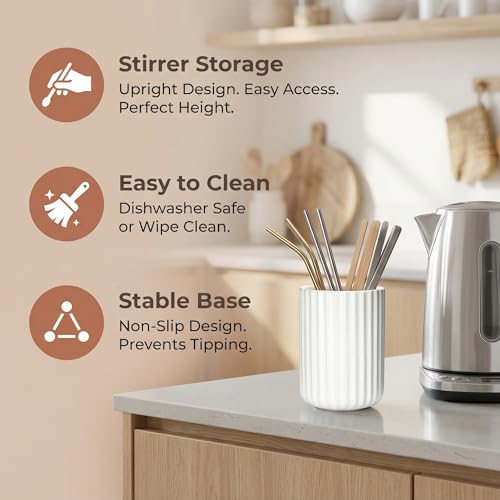 Ceramic Spoon Holder for Coffee Bar (Fish Belly White Fluted Surface)
