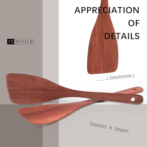 Wooden Spatulas for Cooking (Mahogany Reddish Brown / Thin 12.8" Angled Edge)