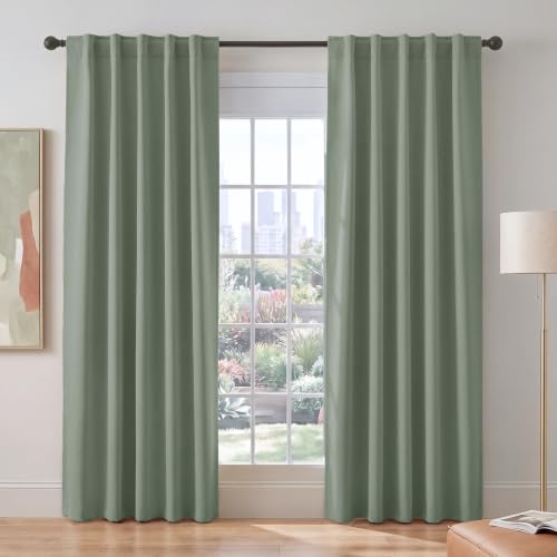 Sage Green Blackout Curtains for Bedroom 84 Inches Long 2 Panels (Sage Green / 42"W x 84"L (Pack of 2))