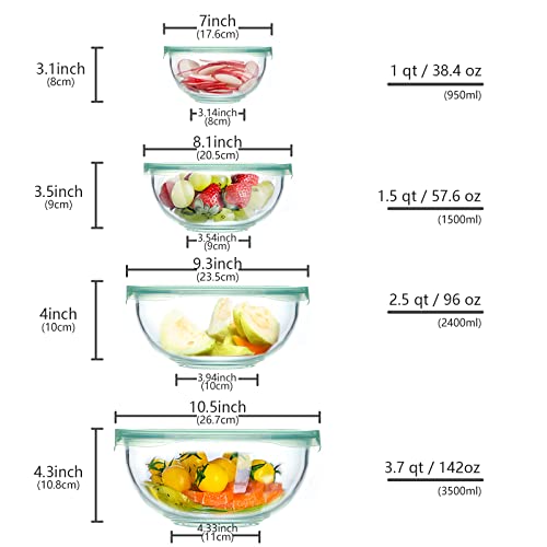 Glass Mixing Bowl with Lids Set of 4 (4 Mixing Bowls with Lids (1-3.7QT) - Clear)