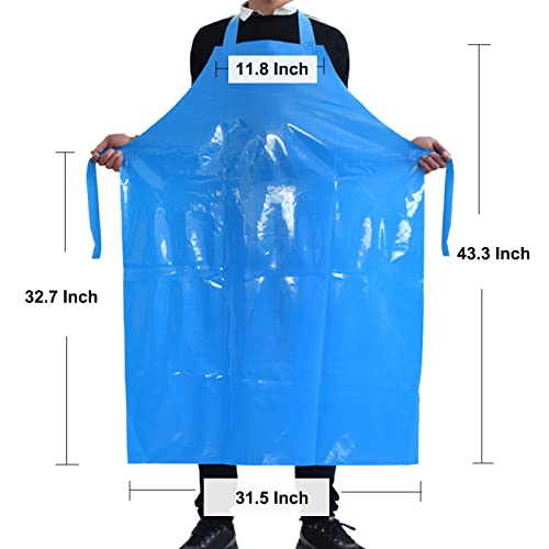 Waterproof Oil Proof Bib Apron Utility Apron Chemical Resistant Apron with Sleeve Work Apron Ultra Lightweight (Blue)